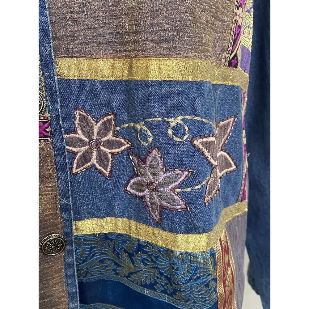 Bedford Fair Lifestyles Jean Shirt Jacket w Embroidery Appliques Beads Sz L Vtg - Picture 6 of 16